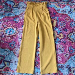 Nasty Gal Mustard Yellow Paper Bag Waist Wide Leg Trousers Size 2